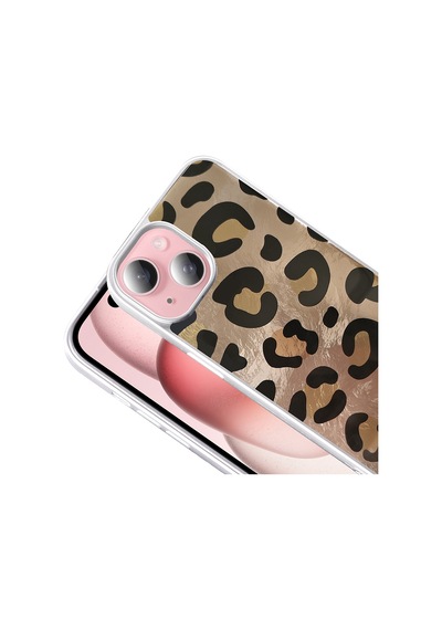 Apple     Uyumlu iPhone 13 Kılıf Desenli Zore Mep Kapak Gri Leopar