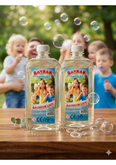Bayrak Bubbles Baloncuk Likiti 2 Li Set 2 X 500 Ml Büyük Boy Özel Formüllü, Leke Yapmayan Dev Baloncuk Suyu