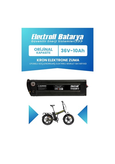 Kron Elektrone Zuma Uyumlu Batarya Standart Kapasite 36v 10ah Güçlendirilmiş Elektrikli Bisiklet Bataryası Siyah
