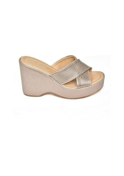 Fox Shoes S250101409 Platin Dolgu Tabanlı Kadın Terlik Platin