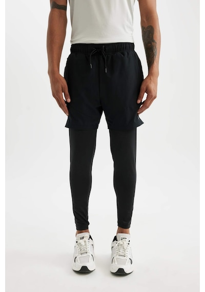 Defacto Slim Fit Dar Kesim Sporcu Uzun Taytlı Dokuma Şort A9124AX23AU Siyah