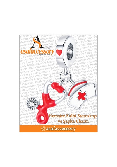 Hemşire Kalbi Steteskop Charm Asafaccessory Kırmızı