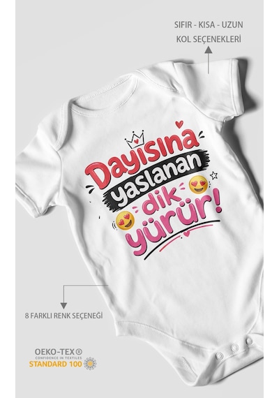 Morivokids Dayısına Yaslanan Dik Yürür Kısa Kollu Bebek Body %100 Pamuk Zbn255-kk Beyaz