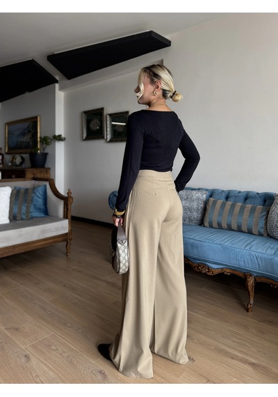 Keymoda Kadın Dökümlü Pileli Pantolon Bej