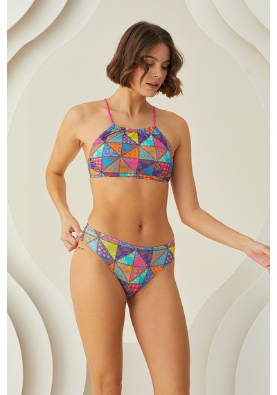 Loya Kadın Renkli Sundream Sırttan Bağlamalı Halter Yaka Tek Üst Bikini Çok Renkli