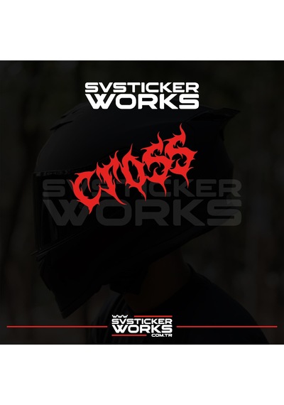 Cross Yazılı Kask Sticker Tüm Kasklar Uyumlu Tek Yön 1 Adet Kırmızı