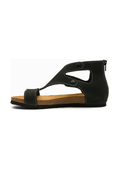 Comfortfusse Vera - Kadın Ortopedik Hakiki Deri Sandalet Siyah Nubuk Deri