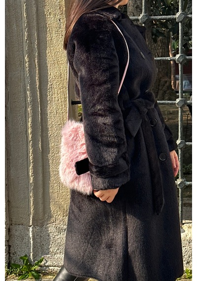 Mollycrush Kadın Askılı Peluş Pembe Çanta Kürk Postacı Model Toz Pembe