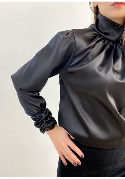 Mois Atelier Siyah Saten Bluz, Tasarım, Hediye, Büyük Beden, Tesettür