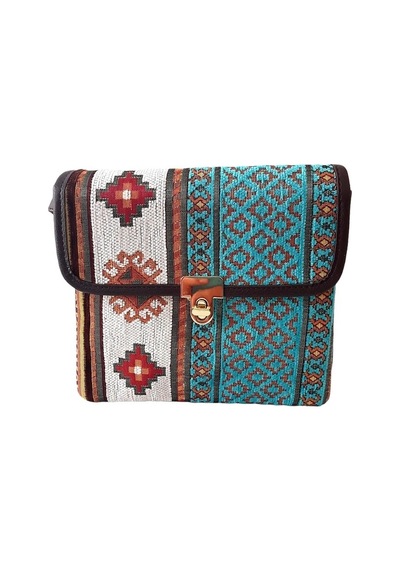 Otantik Kilim Desenli Omuz Çantası Turkuaz