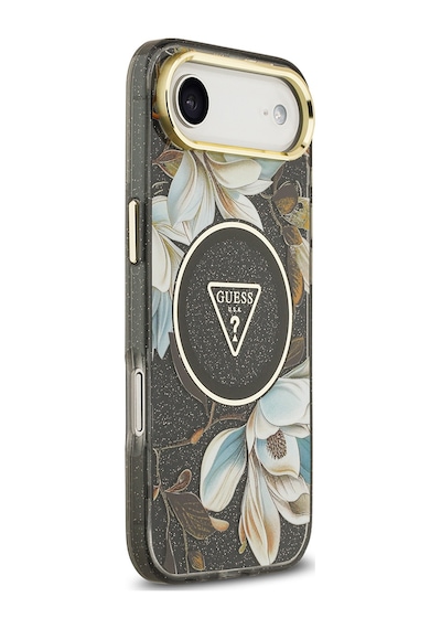 Apple Uyumlu iPhone 17 Air Kılıf Guess Lisanslı M-safeli Simli Çiçek Desenli Metal Kamera Çerçeveli Kapak Siyah Siyah