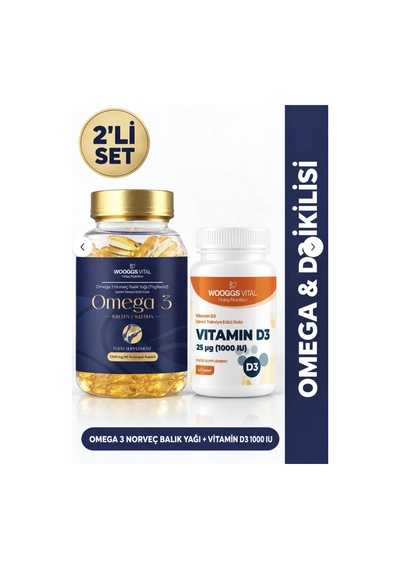 Hotay Nutrition Wooggs Vital Omega 3 Norveç Balık Yağı 90 Kapsül + Vitamin D3 1000 Iu 60 Tablet 2'li Set