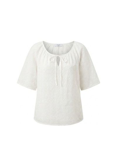Hanezza Büyük Beden Pamuklu Reglan Kol Bluz - Büzgülü Yaka Beyaz - 527031681 Beyaz