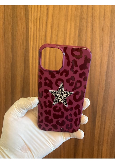 Apple iPhone Uyumlu 13/14 Leopar Baskılı İçi Kadife Silikon Telefon Kılıfı Bordo