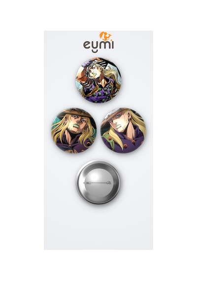 Jojo Animesi Gyro Zeppeli Anime 3'lü Metal Rozet Seti 58mm İğneli Buton Çanta Yaka Rozeti Çok Renkli