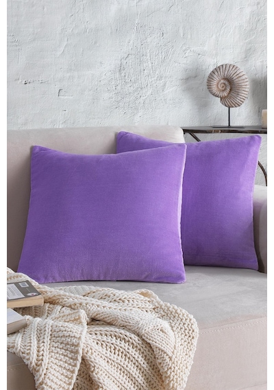 Maisonart Cozy 2 Adet Mor Renk Kadife Pamuklu Kırlent Yastık Kılıfı 44x44 Cm