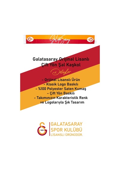 Galatasaray Lisanslı Çift Yön Baskılı Şal Kaşkol Atkı Ahşap Kutulu Sarı - Kırmızı