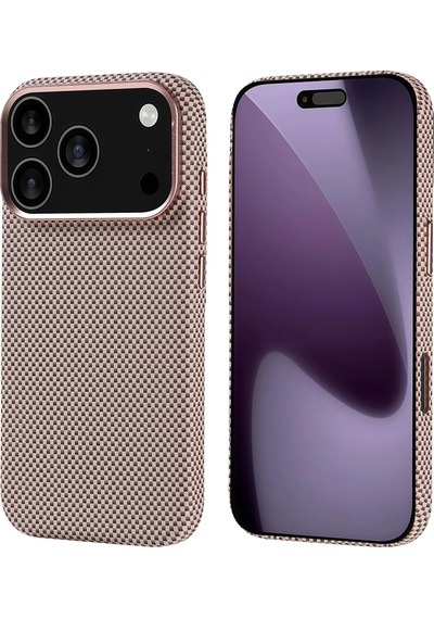 Apple Uyumlu iPad iPhone 17 Pro Kılıf M-safe Şarj Özellikli Karbon Fiber Görünümlü Zore Nekst Kapak Gold