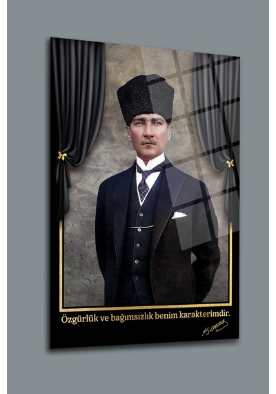 Atatürk 3'lü Atatürk İstiklal Marşı Gençliğe Cam Tablo Sanatsal Duvar Dekoru Canlı Renkli Baskı Mutfak Ve Yemek Alanı Sevdiklerinize Hediyelik