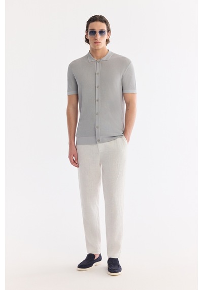 Avva Erkek Gri Polo Yaka Önden Düğmeli Regular Fit Triko T-shirt A61y5017
