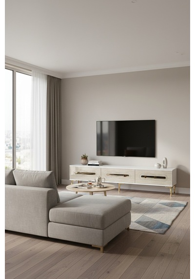 Tsa1806bg - Rany Tsa180 Tv Stand, Tv Sehpası Ve Tv Ünitesi Beyaz-gold 180cm