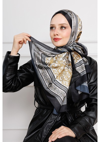 Sevitli Versace Desenli Hint İpeği Şal-sarı-4537