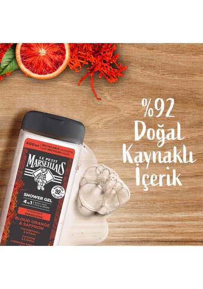 Le Petit Marseillais For Men Kan Portakalı ve Safran Duş Jeli ve Şampuan 400 ML x 2