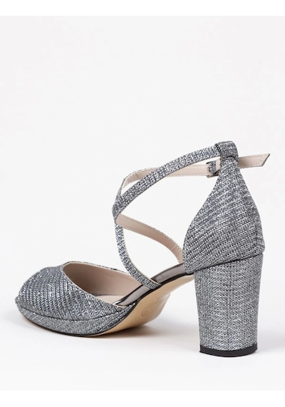 Ersefa Gümüş Mercan Kadın Topuklu Abiye Ayakkabı Şık Gece Ayakkabısı Zar Platin