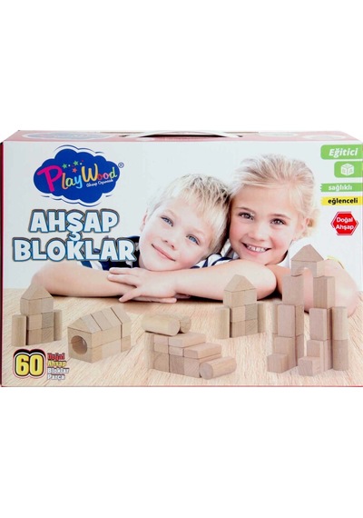 Kutuda Ahşap Renkli Bloklar 60 Parça