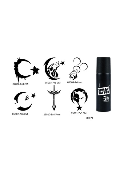 Airbrush Tattoo Türkçü Milliyetçi Desenler Şablon + Siyah Sprey Geçici Dövme Seti 6'lı