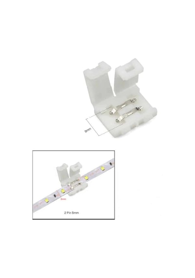 Tek Renk 8 Mm Şerit Led Birleştirme Aparatı Lehimsiz 2 Pin 10 Adet
