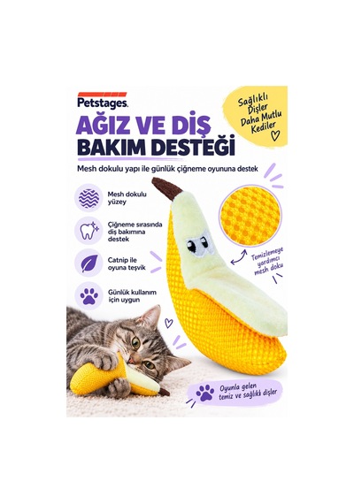 Dental Banana Kediler İçin Catnip'li Çiğneme Oyuncağı - Ağız Ve Diş Bakım Desteği