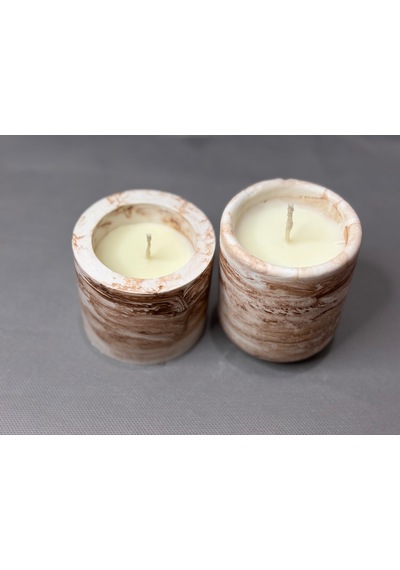 Beton Kase Tarçın Kokulu Soya Wax Mum Seti 2 Li Acı Kahverengi