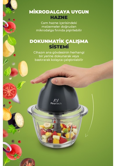 Pirantech YH-11 Cam Hazneli Rondo Dokunmatik Çalışma Paslanmaz Çelik Bıçak 2 Fonksiyonlu
