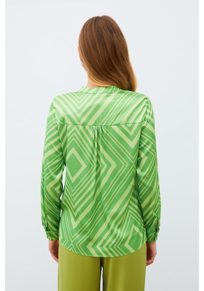 Sateen Kruvaze Desenli Bluz - Yeşil-134990 Yeşil Sateen Kruvaze Desenli Bluz - Yeşil-134990 Yeşil