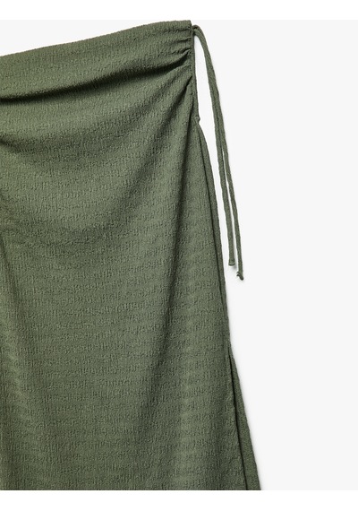 Koton Bürümcük Kumaş Slim Fit Büzgü Detaylı Yırtmaçlı Uzun Etek Haki 5sak10272ek Haki