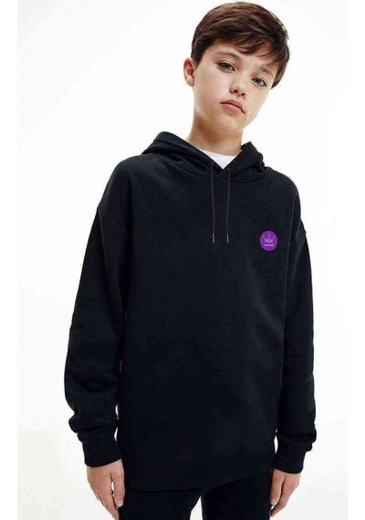 Tshirthane Mamamoo Logo Crown Baskılı Unisex Çocuk Kapüşonlu Siyah Sweat Siyah