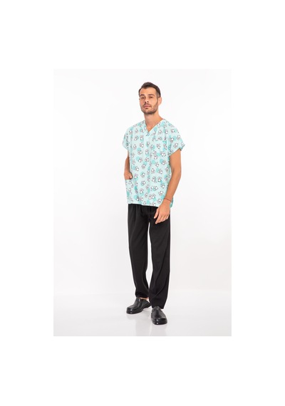 Sevimli Tavşan Temalı Unisex Likralı Hemşire Forması Takımı Scrubs Açık Mavi