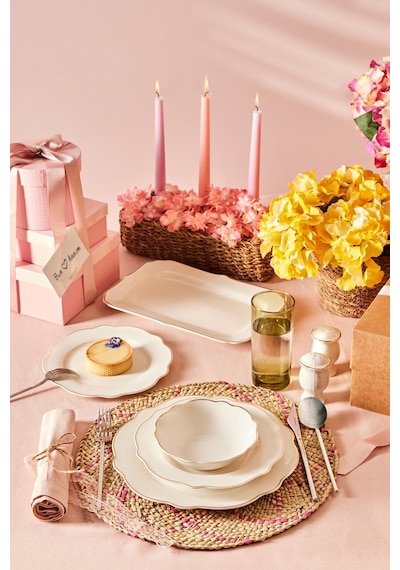 Karaca  Daisy Gold Wave Shape Kayıklı 27 Parça 6 Kişilik Porselen Yemek Takımı
