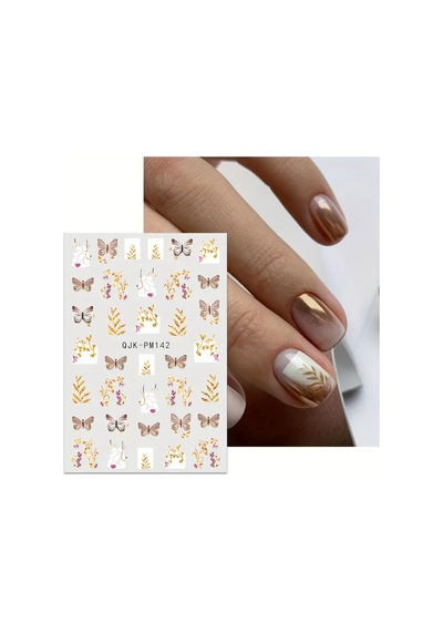 Nailist Floral Çiçekli Seri - Altın Yaldızlı Yapışkan Tırnak Sticker Nail Art Tırnak Dövmesi 59103475