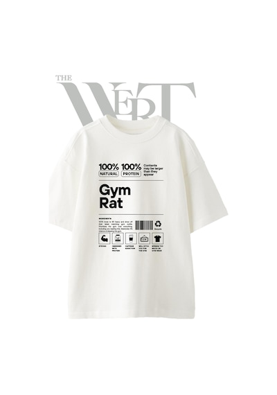 Thewert Gym Rat Tasarım Baskılı Ünisex Beyaz Oversize T-shirt