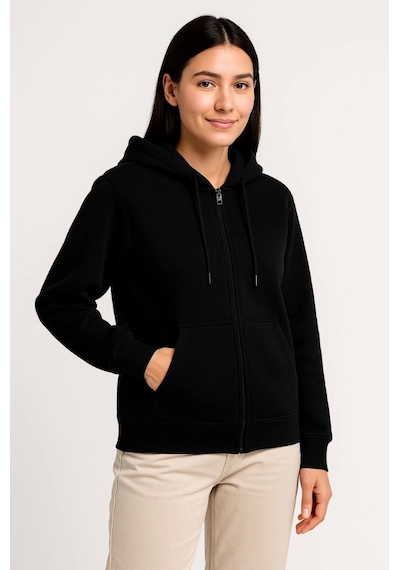 Etiler Collection Üç İplik Kapüşonlu Tam Fermuarlı Kanguru Çepli Sweatshirt Hoodie - Siyah