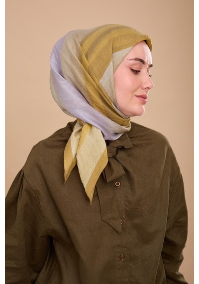 Silk Home Olinda İpek Eşarp 47005-23 Yağ Yeşili, Gri, Asit, Lila, Haki
