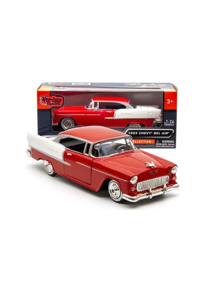 Motormax 1:24 1955 Chevy Bel Air Diecast Metal Model Araba Kırmızı Beyaz