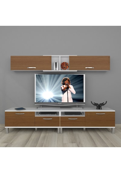 Decoraktiv Eko 5220 Mdf Krom Ayaklı Tv Ünitesi Tv Sehpası Beyaz - Ceviz