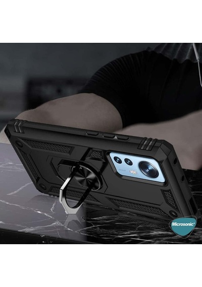 Xiaomi Mi 12 Lite İçin Kılıf Military Ring Holder Siyah Mi 12 Lite İle Uyumlu Kılıf - Siyah
