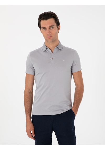 Taş Slim Fit Desenli Polo Yaka T-shirt Gri