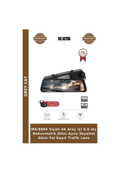 M8/8804 Siyah 4k Araç İçi 9.6 İnç Dokunmatik Dikiz Ayna Seyahat Gözü Yol Kayıt Trafik Lens
