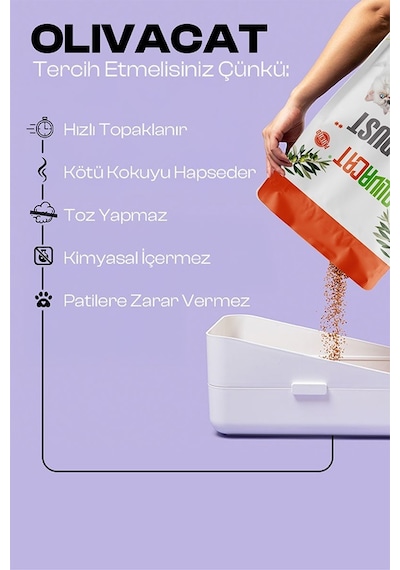 Olivacat Zeytin Çekirdeğinden Üretilen Doğal Tozsuz Kedi Kumu 3 x 7 L