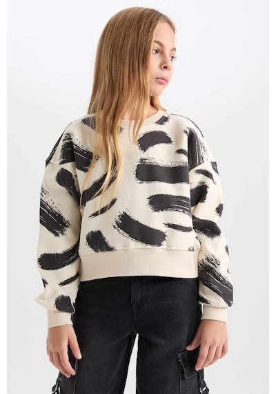DeFacto Kız Çocuk Desenli Bisiklet Yaka Sweatshirt D3018A824WNBG734 Bej DeFacto Kız Çocuk Desenli Bisiklet Yaka Sweatshirt D3018A824WNBG734 Bej